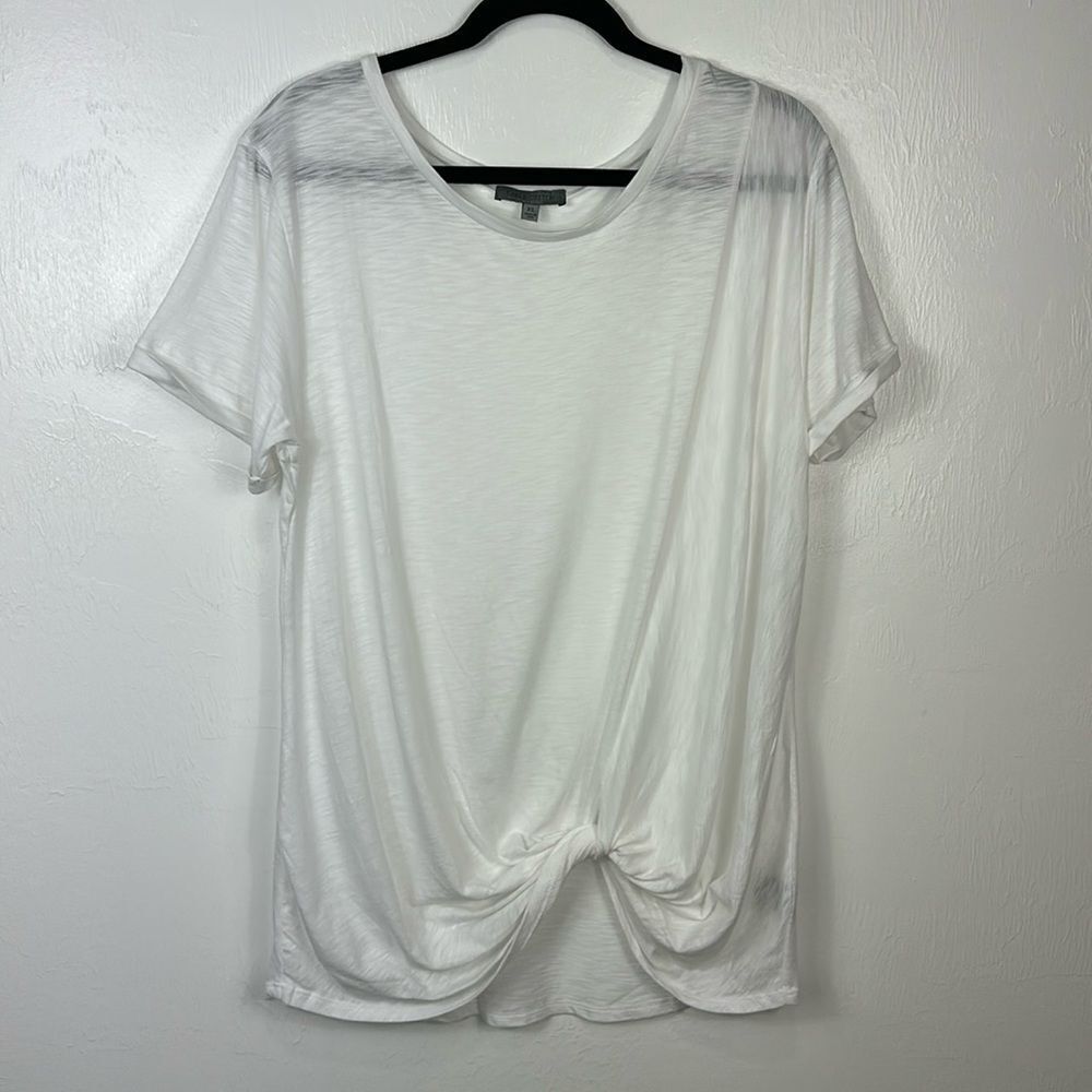 Cable Stitch White Cotton Blend Knot Front Scoop Neck T-shirt Size XL